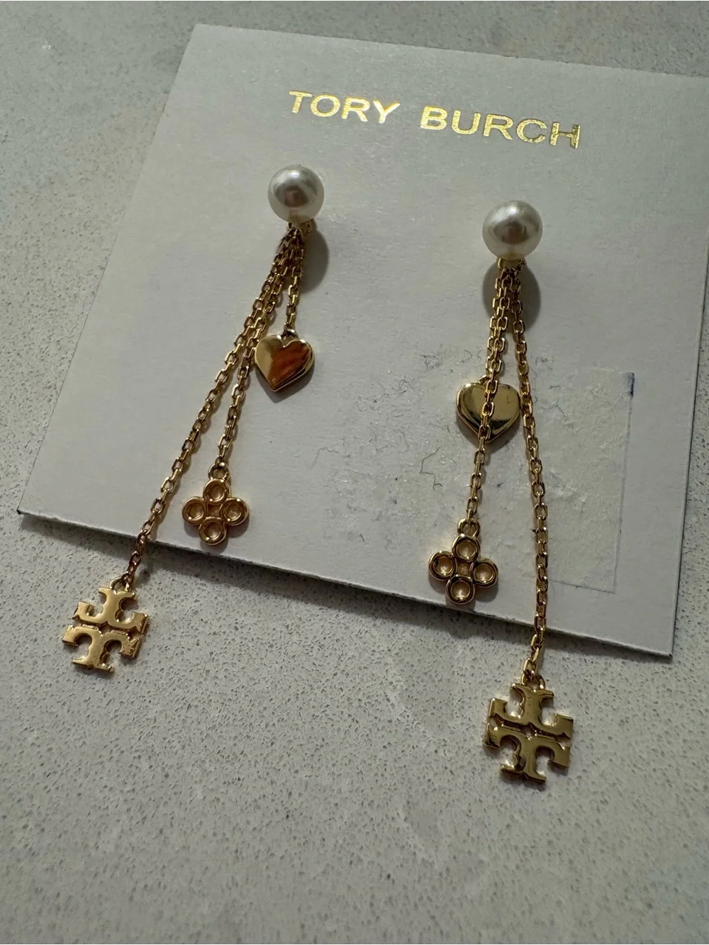 Tory Burch Gold Linear Kira Drop Earrings - Picture 2 of 6